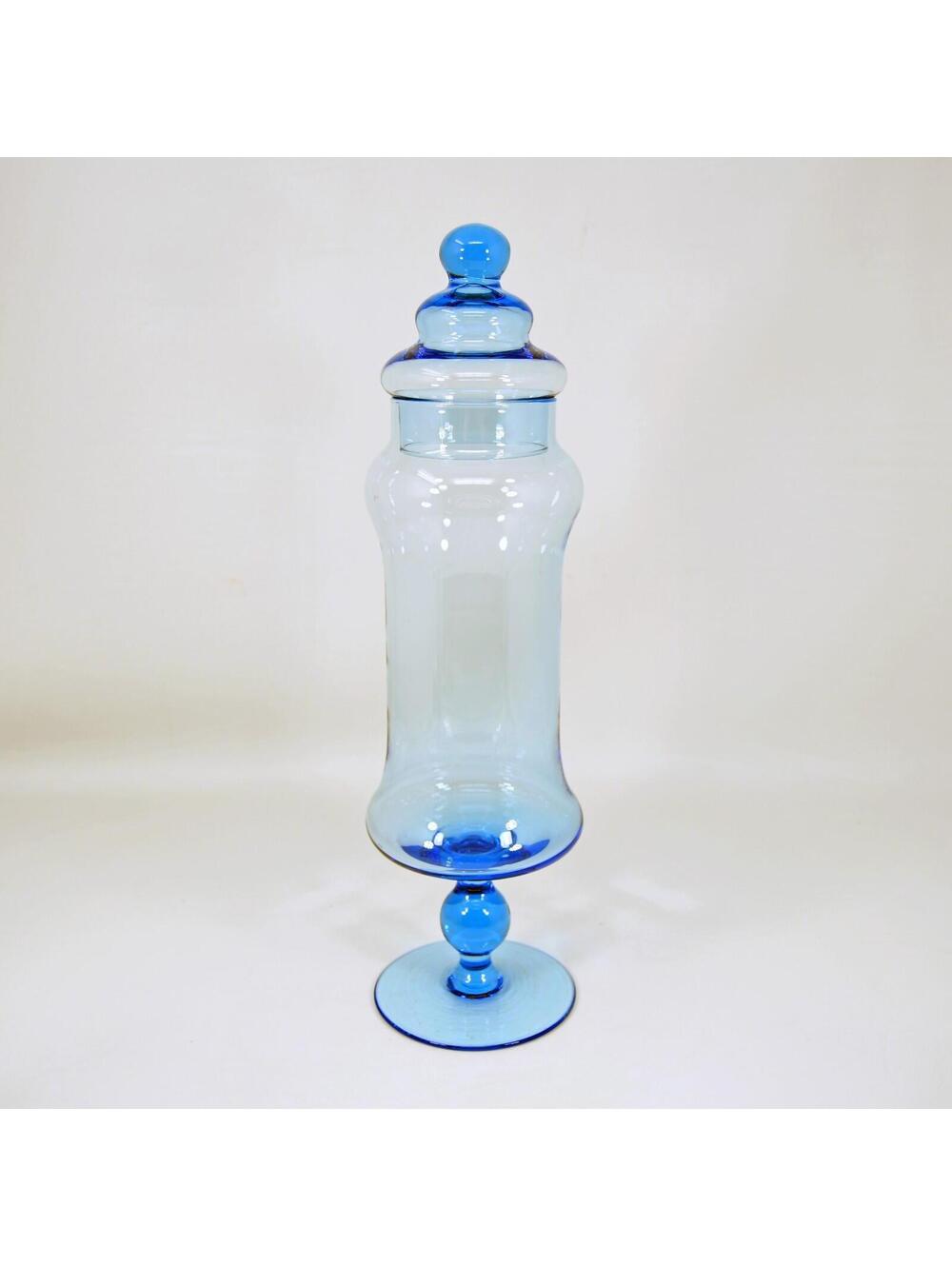 Vintage Empoli Italian Blue Apothecary Candy Jar Circus Tent Pedestal Foot 13.5”